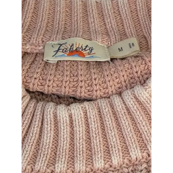 Faherty Womens Sz M Sunwashed Cotton Fisherman Chunk Knit Sweater Mahogany Rose - Picture 4 of 9